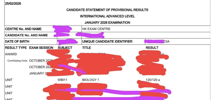 iAL Bio 學生公開考試攞滿分！